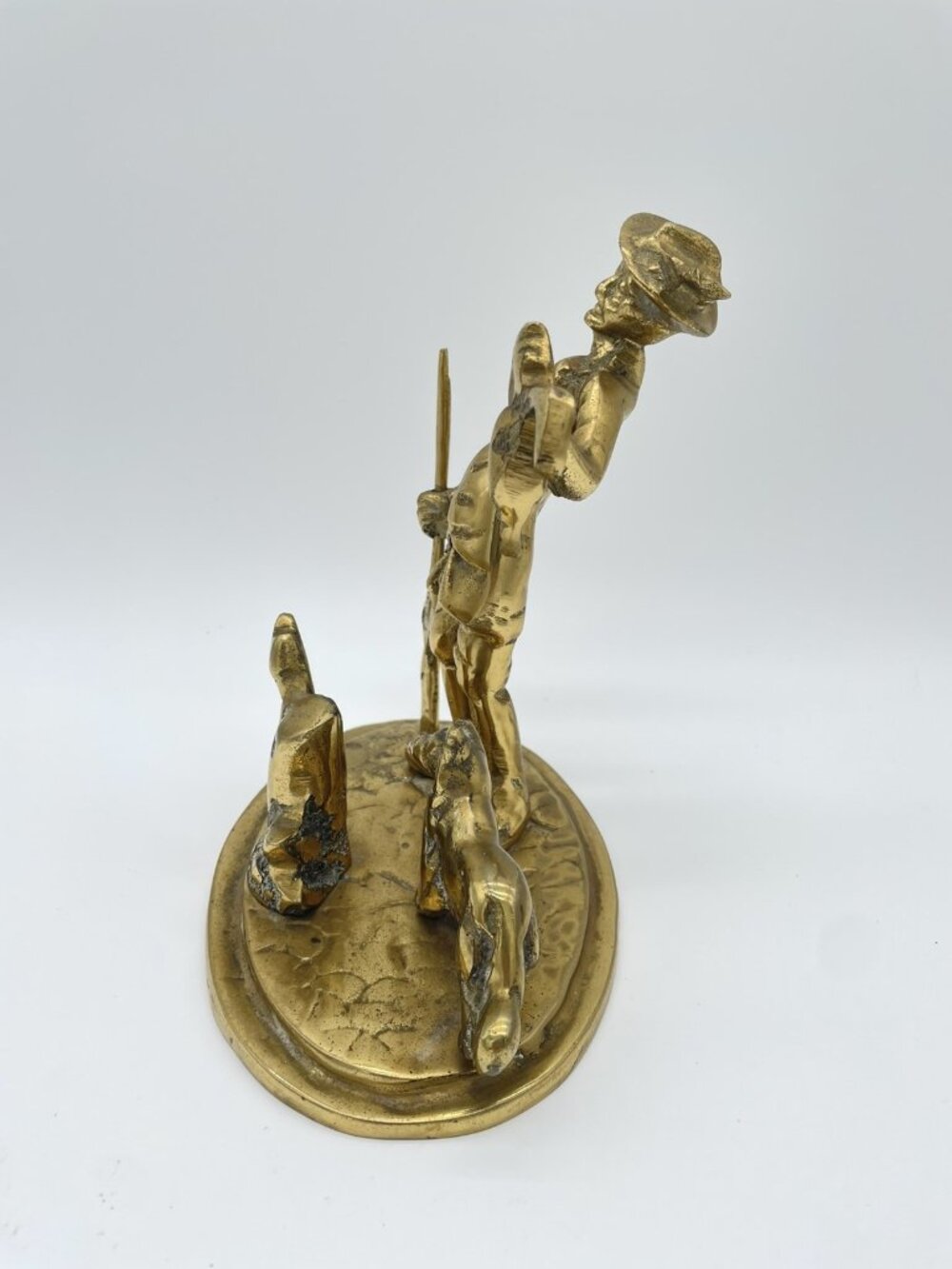 Vtg Heavy Brass Scottish Peasant Hunter w Dog Statue 4.4 lbs - Picture 4 of 12